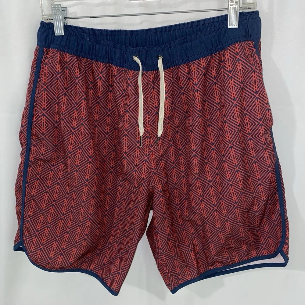 Fair Harbor Anchor‎ Swim Trunks Men's Large Red/Blue Geometric Shorts 8
